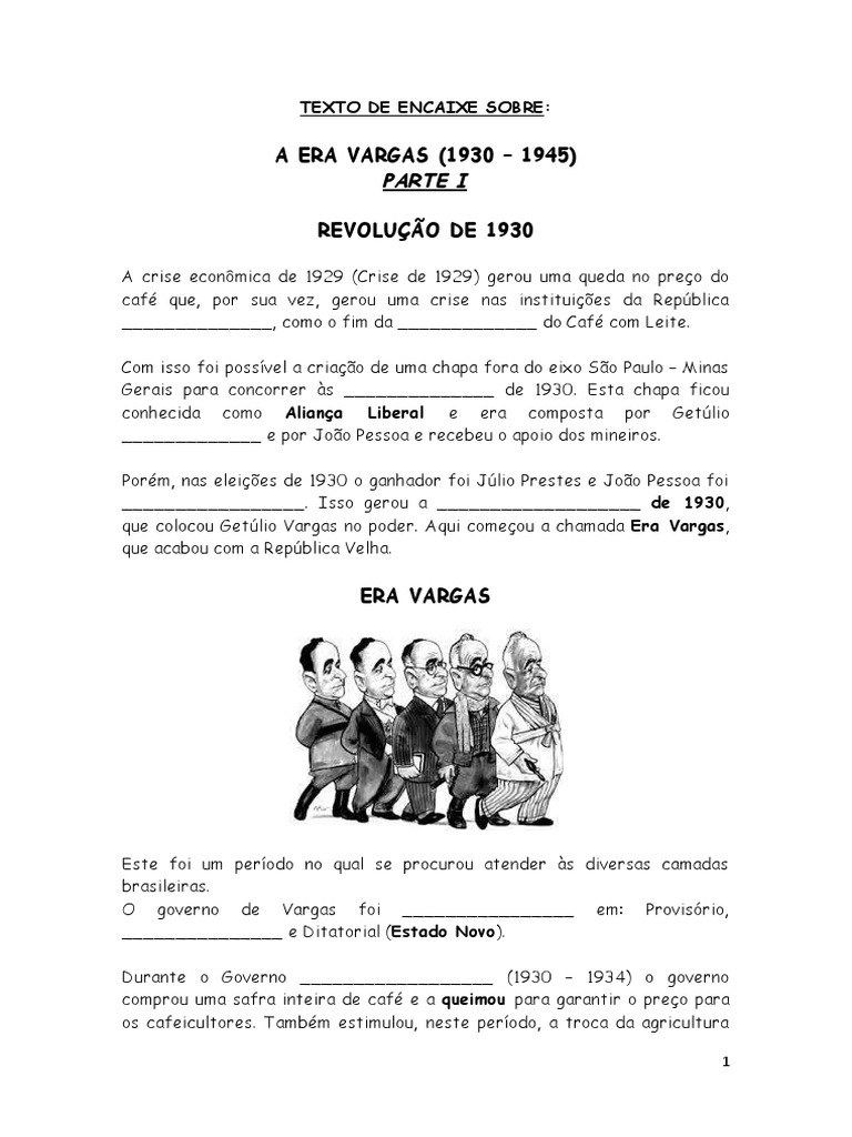 Atividades sobre a Era Vargas para 9º Ano | PDF | Brasil