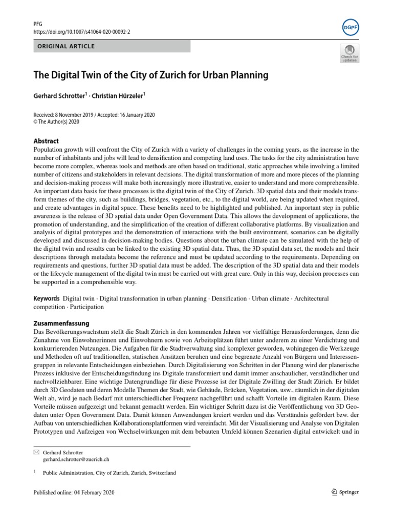 The Digital Twin of The City of Zurich For Urban P | PDF | Geographic ...