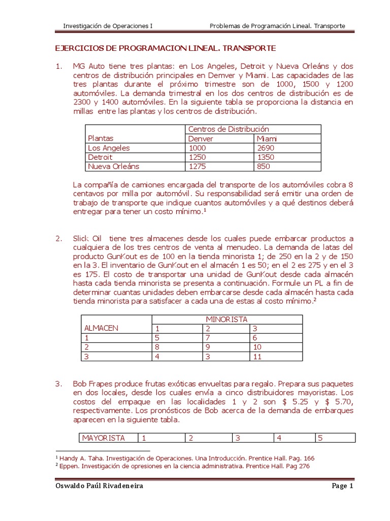 Problemas de Transporte Propuestos | PDF | Transporte | Programación lineal