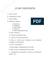 Table of Contents For Application