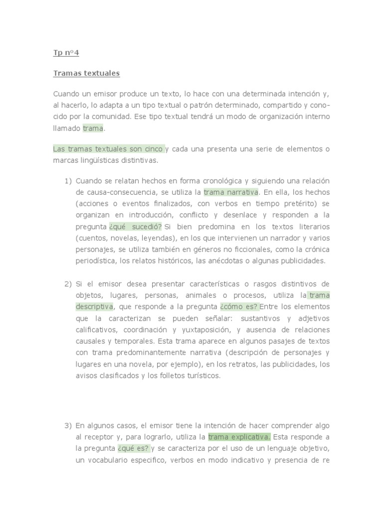 Tipos y Ejemplos de Tramas Textuales | PDF | Narrativa | Trama (narrativa)