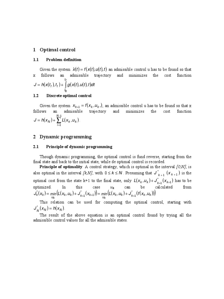 1 Optimal Control: 1.1 Problem Definition | PDF | Dynamic Programming ...