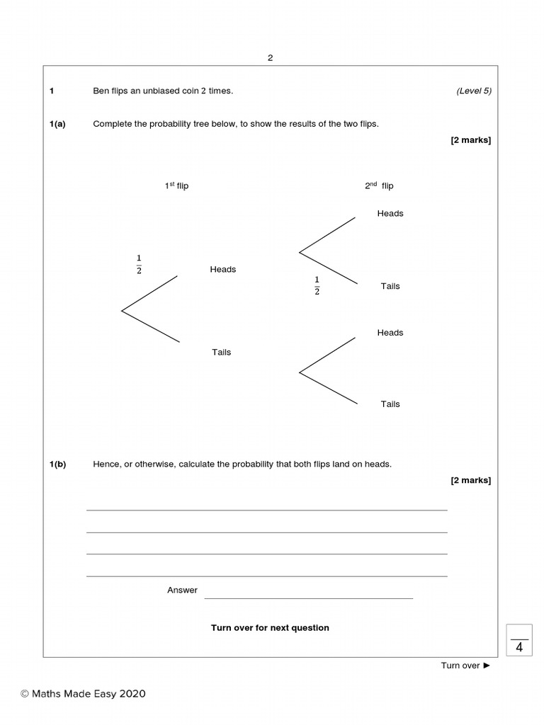 Probability and Tree Diagrams Questions MME PDF