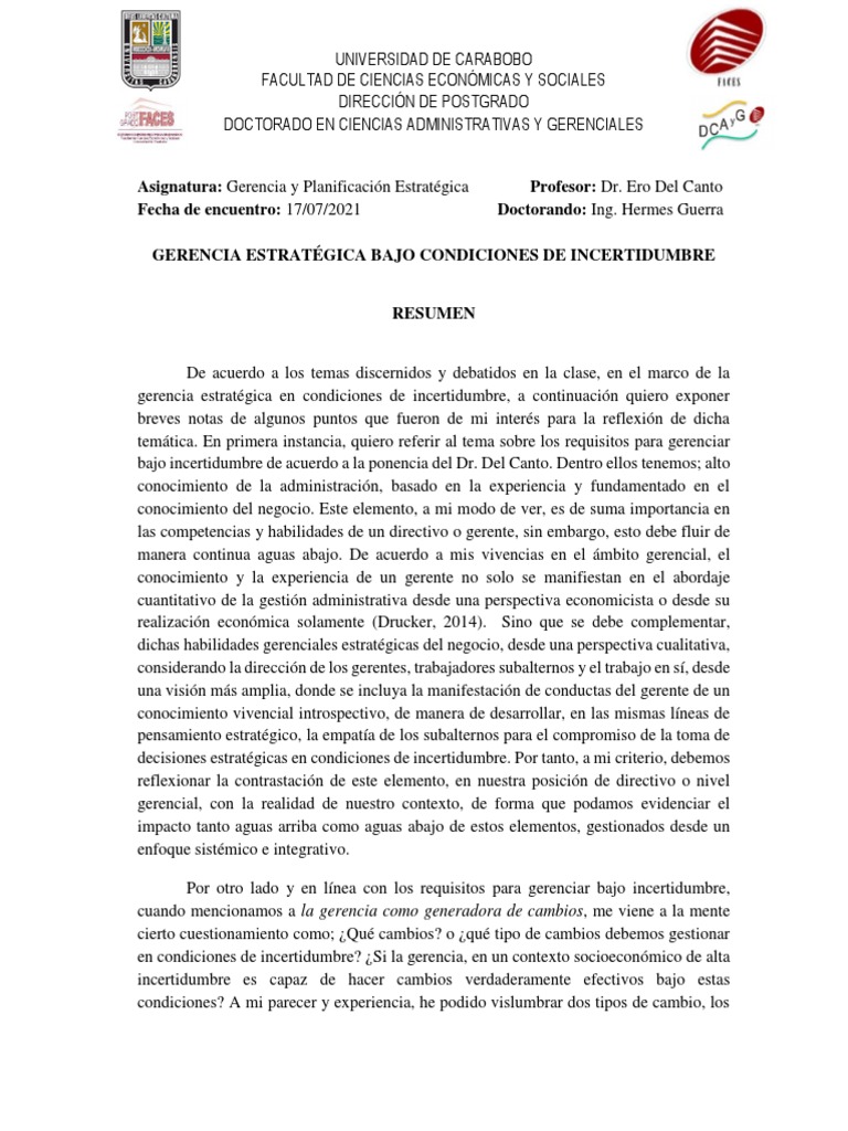 Gerencia Estratégica en Incertidumbre | PDF | Toma de decisiones ...