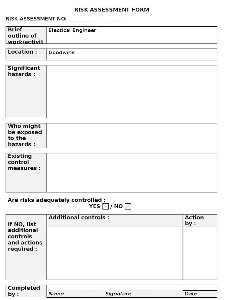 Electrical Engineer Risk Assessment Form | PDF | Business | Finance ...