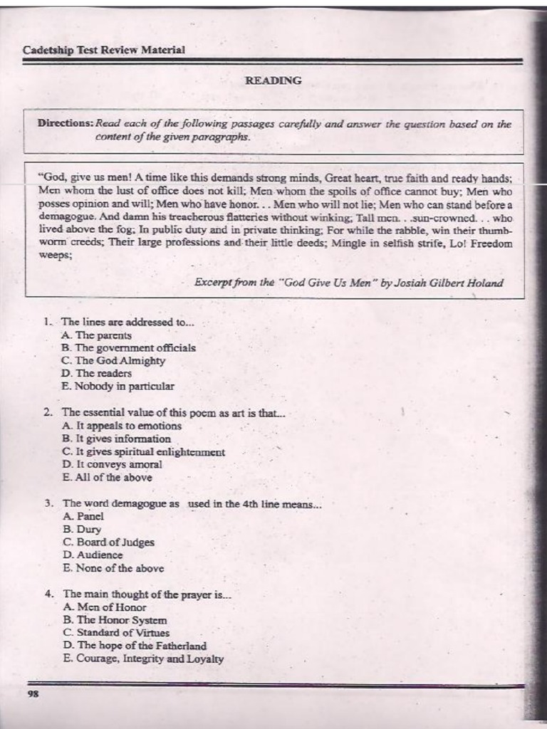 Mock Test in Reading Comprehension | PDF