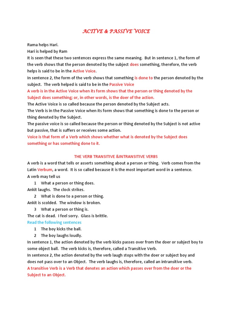 An InDepth Exploration of Active and Passive Voice, Transitive and