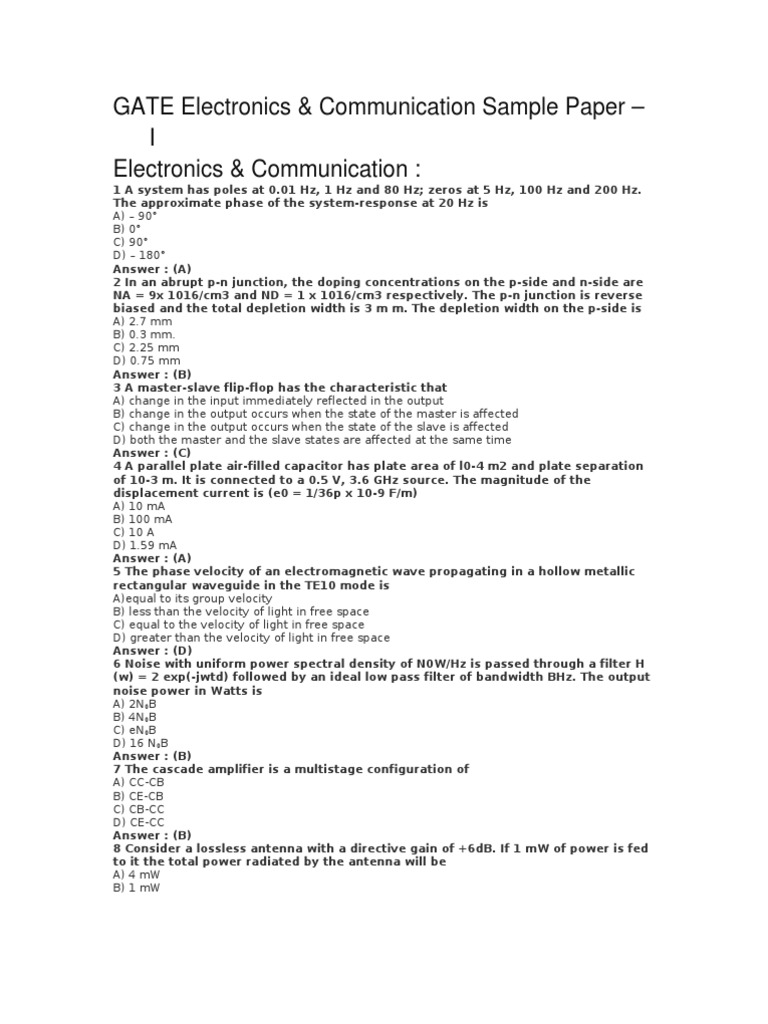 GATE Electronics & Communication Sample Paper | PDF | Capacitor ...