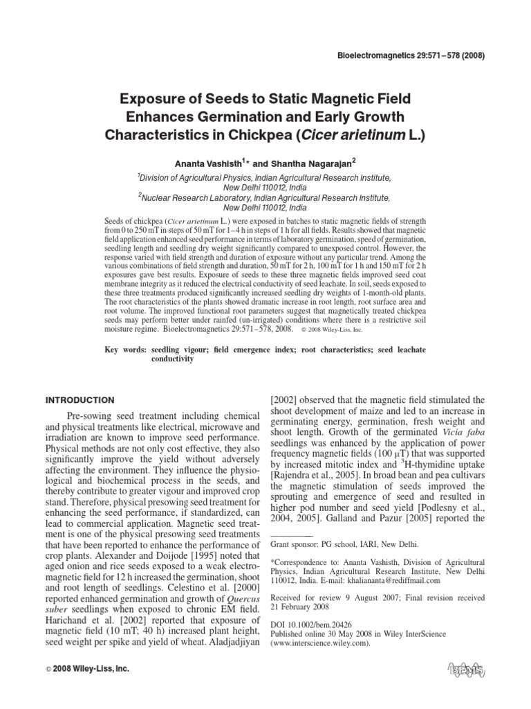 Exposure of Seeds To Static Field Enhances Germination and
