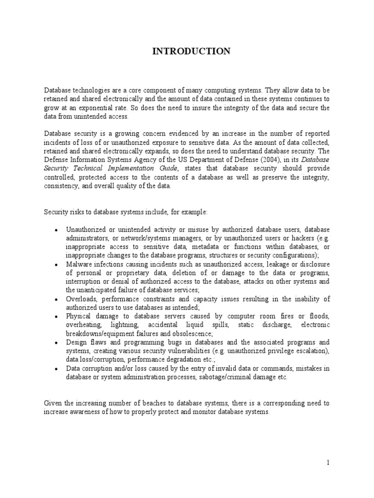Security technical implementation guide states that database security