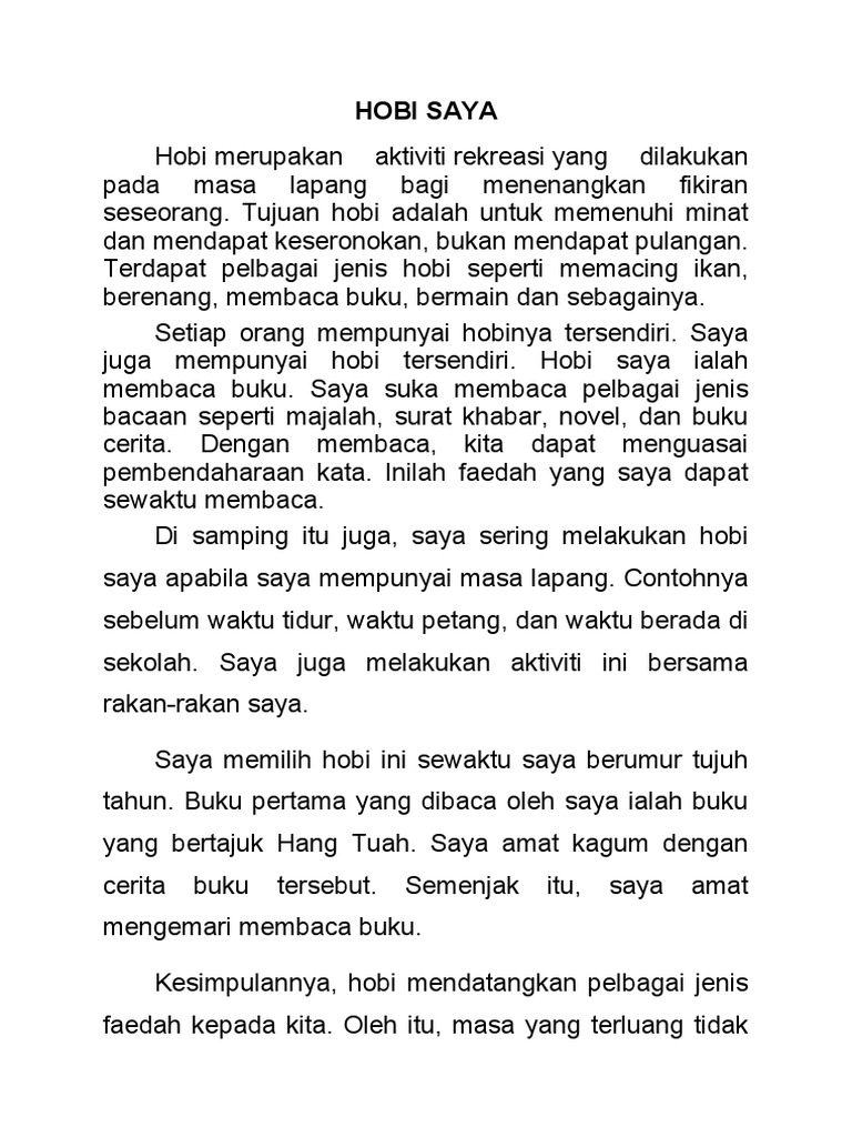 Hobi Saya Karangan Pendek