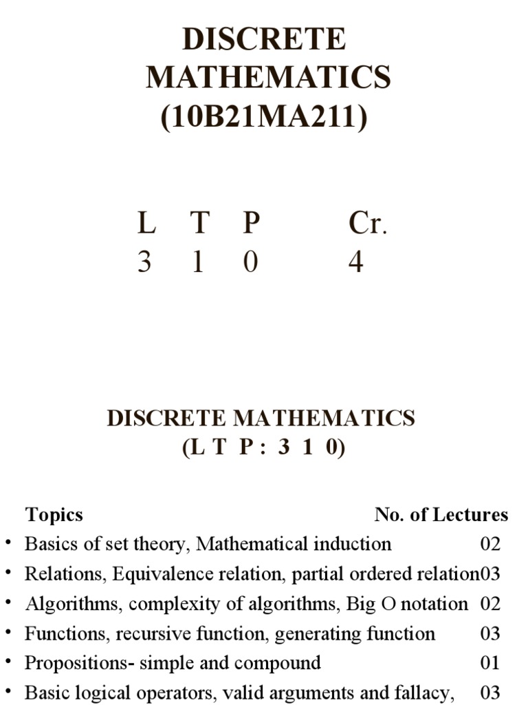 Discrete Mathematics (10B21MA211) : LTP Cr. 3 1 0 4 | PDF | Function ...