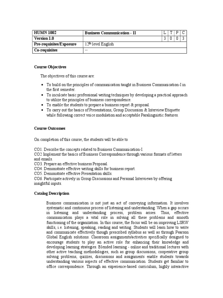 Business Communication II Course | PDF | Lecture | Learning