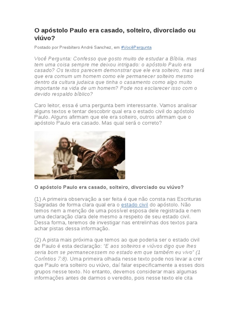 O Apostolo Paulo Era Casado Ou Divorciado | Download grátis PDF ...