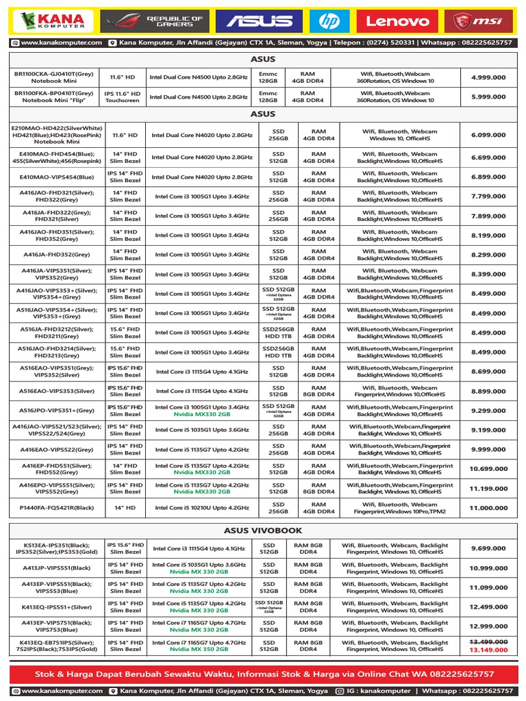ASUS Laptops: Specs & Prices Guide | PDF | Electronics | Computer ...