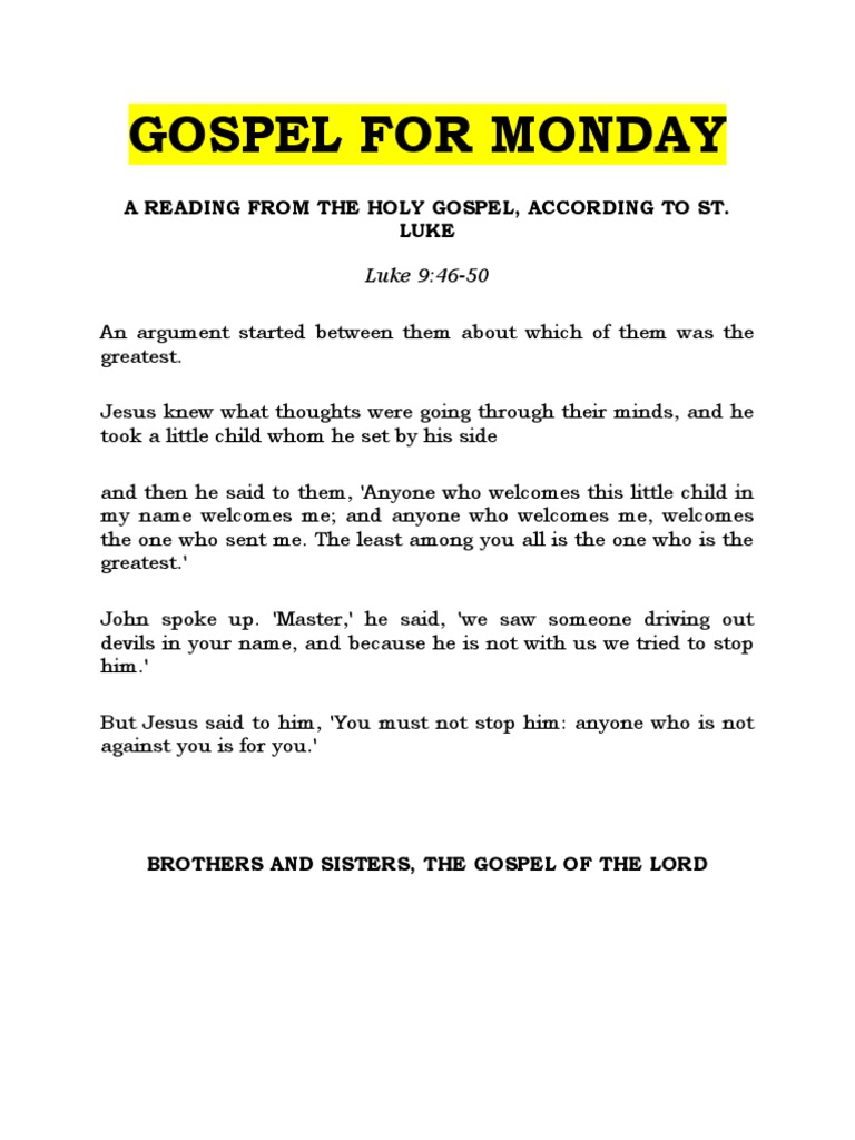 Gospel For Monday: A Reading From The Holy Gospel, According To St ...
