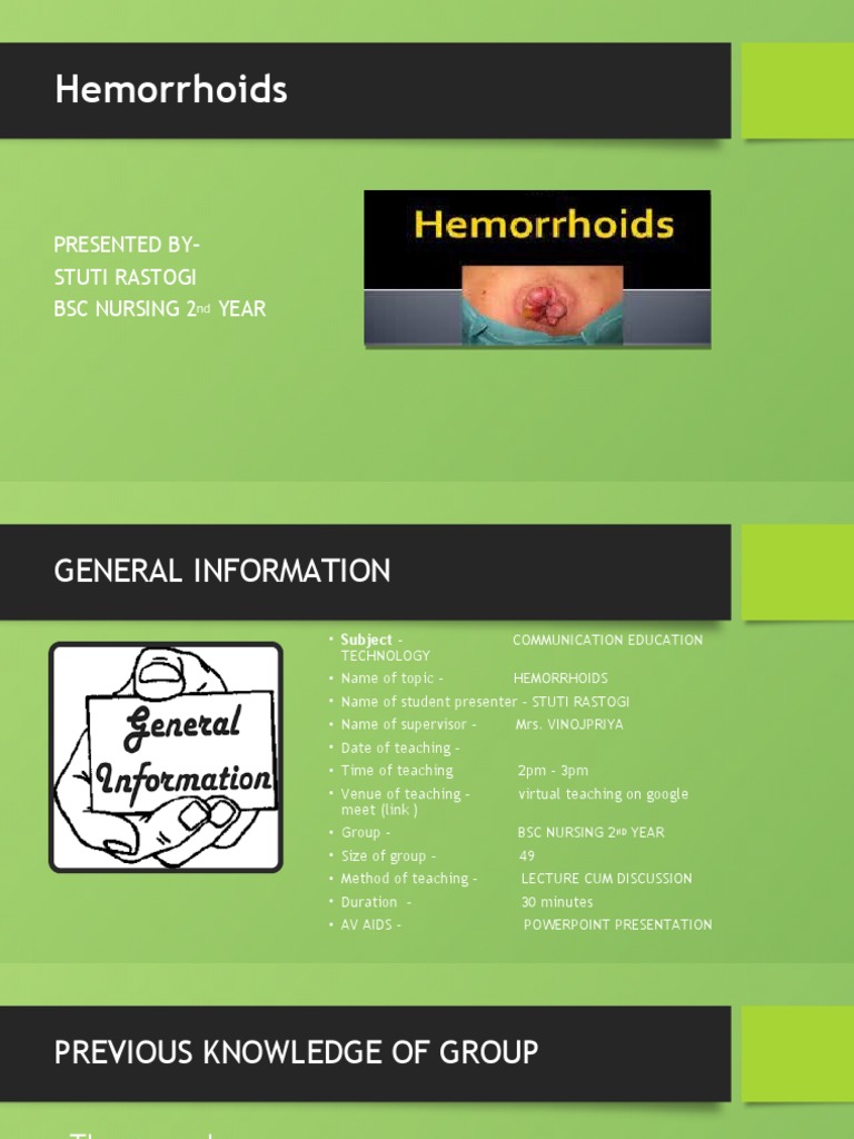 Hemorrhoids Presented ByStuti Rastogi BSC Nursing 2 Year PDF
