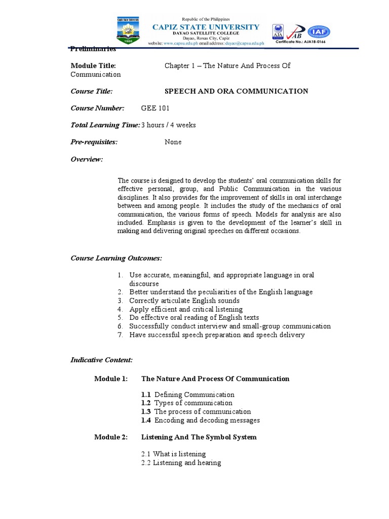 Communication Skills in GEE 101 | PDF | Communication | Information