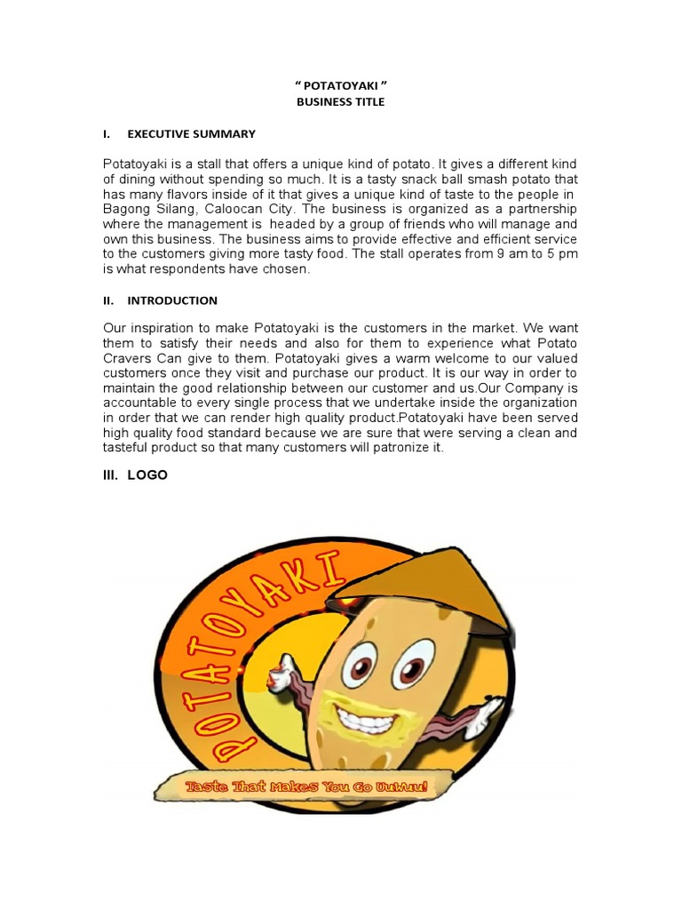 " Potatoyaki " Business Title I. Executive Summary PDF Partnership