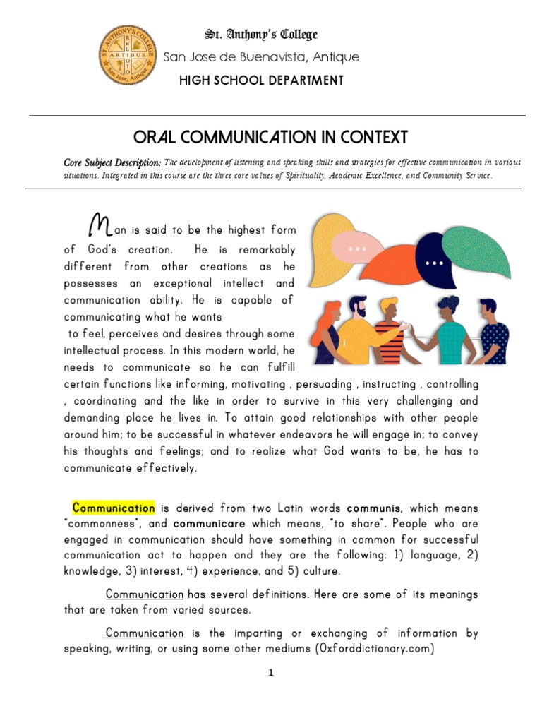 WEEK 1 HAND OUTS Oral Communication in Context | PDF | Language Arts ...