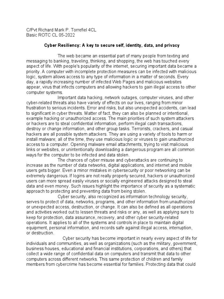 Cyber Resiliency for Data Protection | PDF | Computer Security | Security