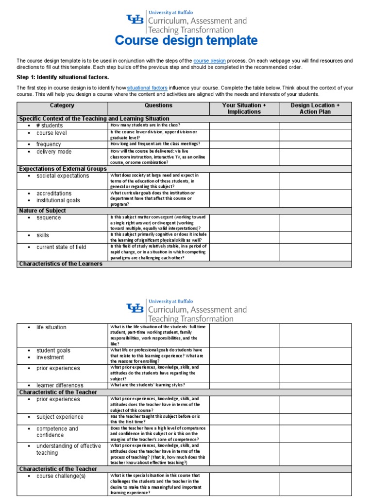Course Design Template PDF Educational Assessment Teachers