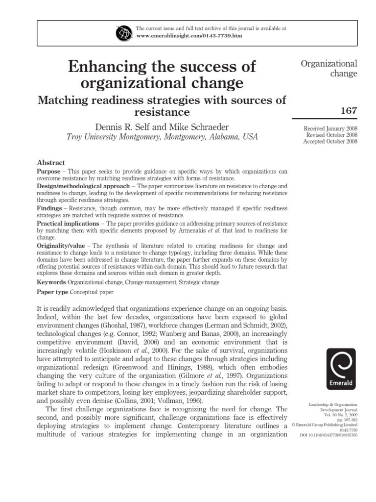 Enhancing The Success of Organizational Change | PDF | Change ...