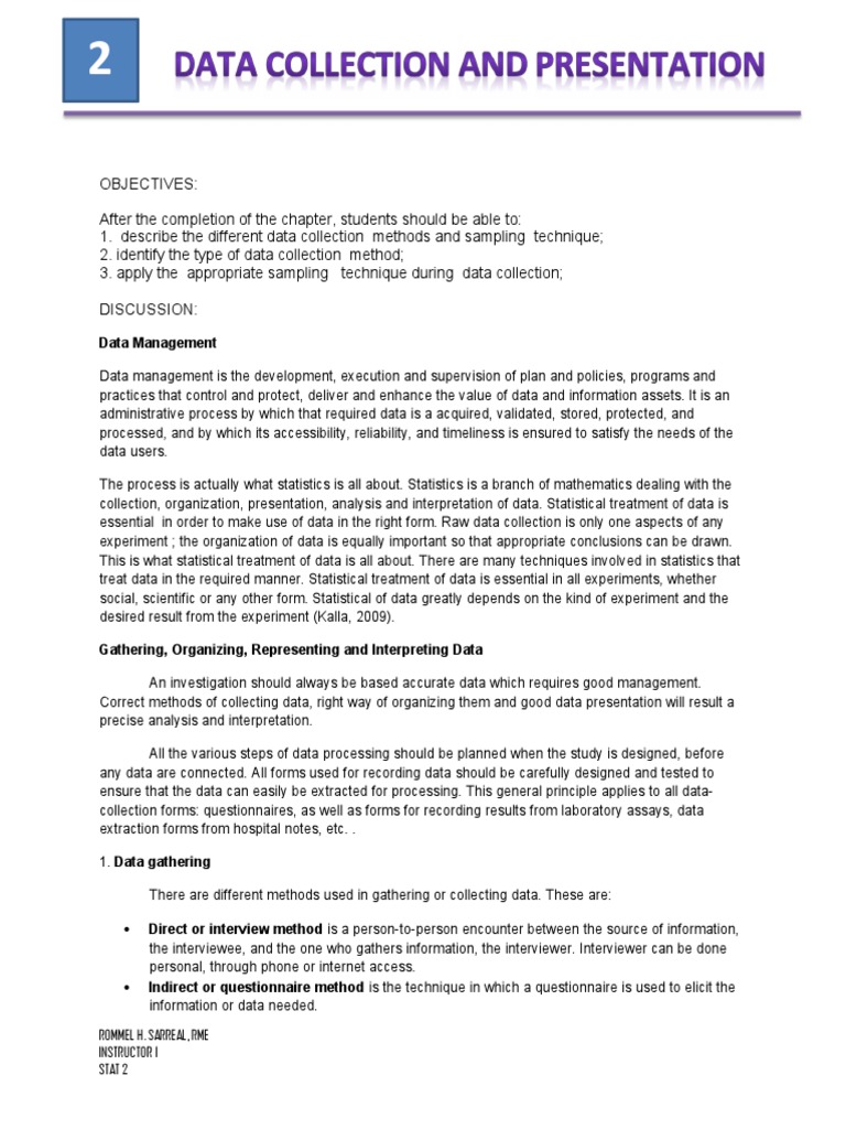 Data Collection and Presentation Methods | PDF | Sampling (Statistics ...