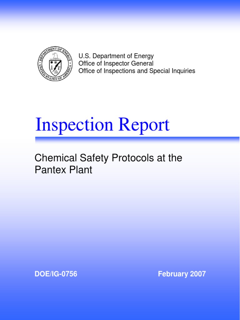 Inspection Report: Chemical Safety Protocols at The Pantex Plant | PDF ...
