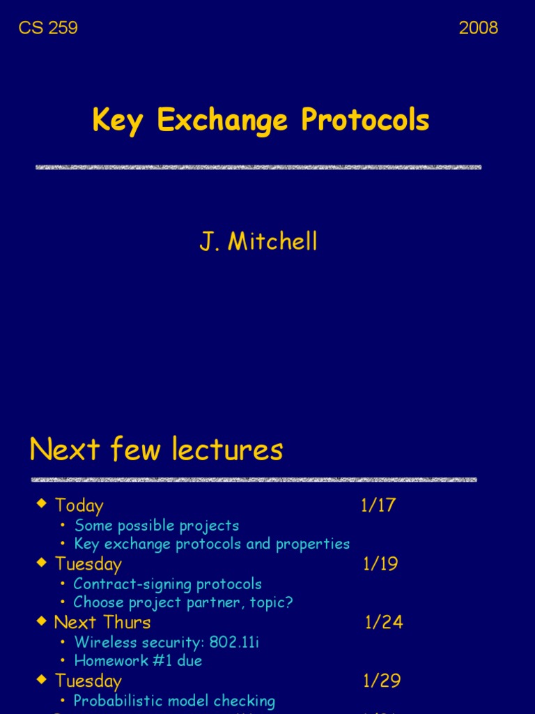 Key Exchange Protocols: J. Mitchell | PDF | Public Key Cryptography ...