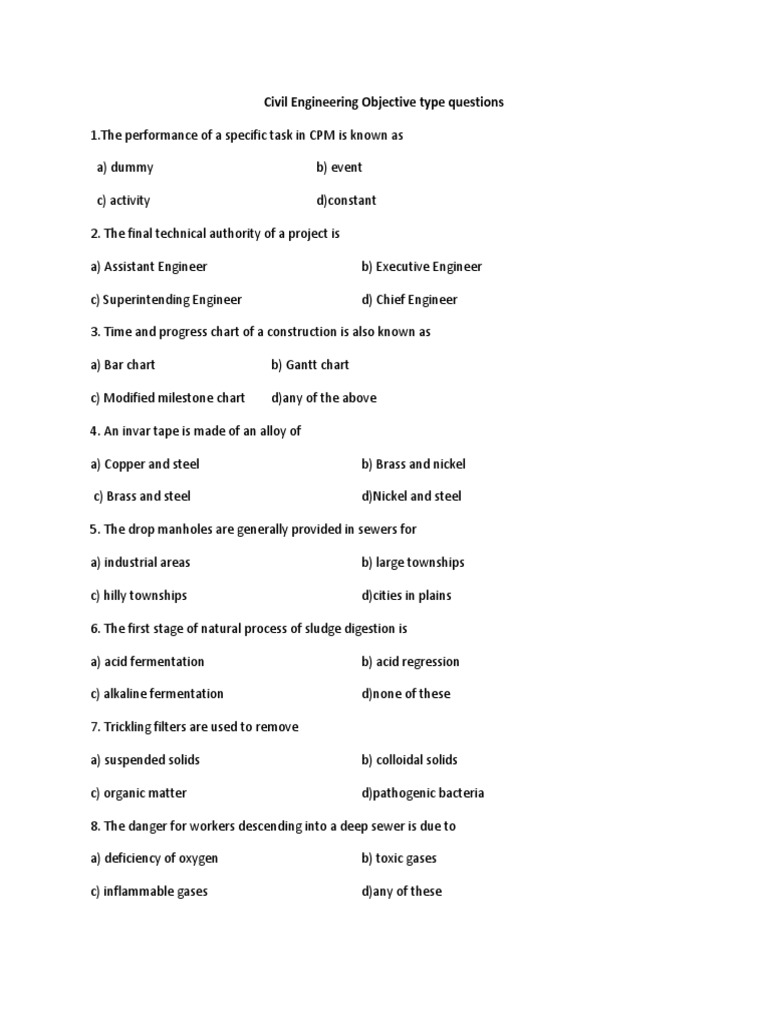 Civil Engineering Objective Type Questions 2 | PDF | Strength Of ...