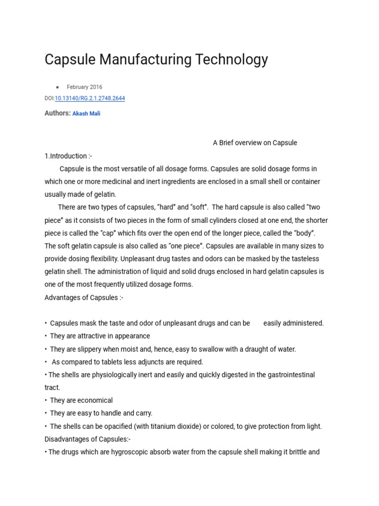 Capsule Manufacturing Technology | PDF
