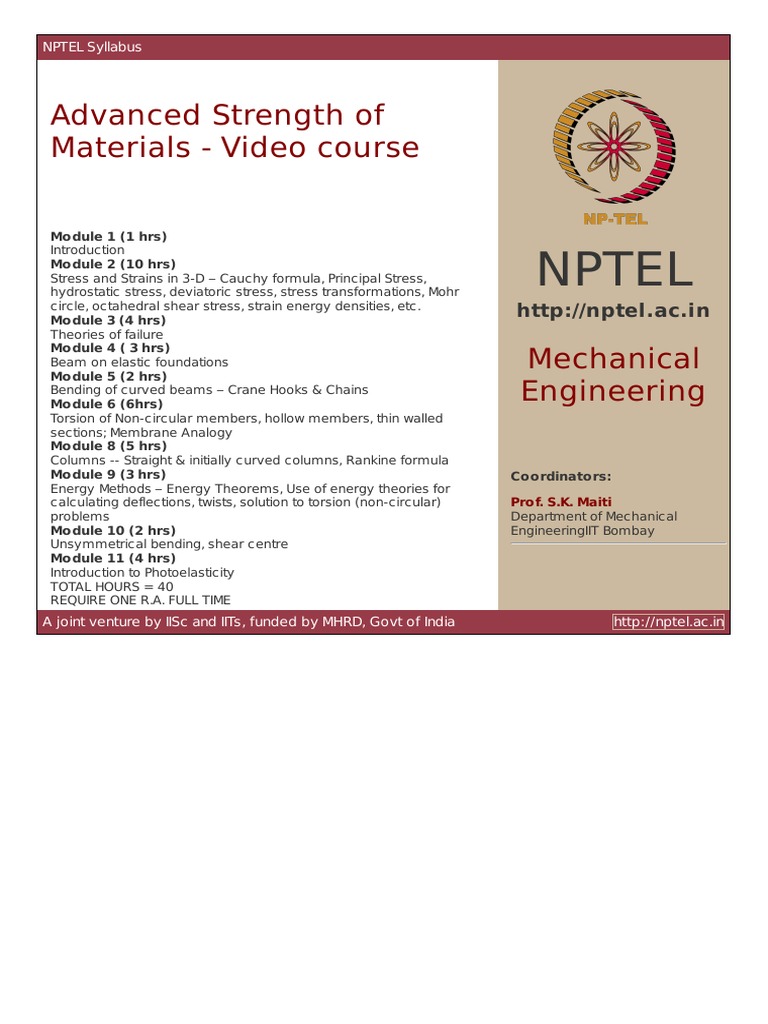 Nptel Advanced Strength of Materials Video Course PDF