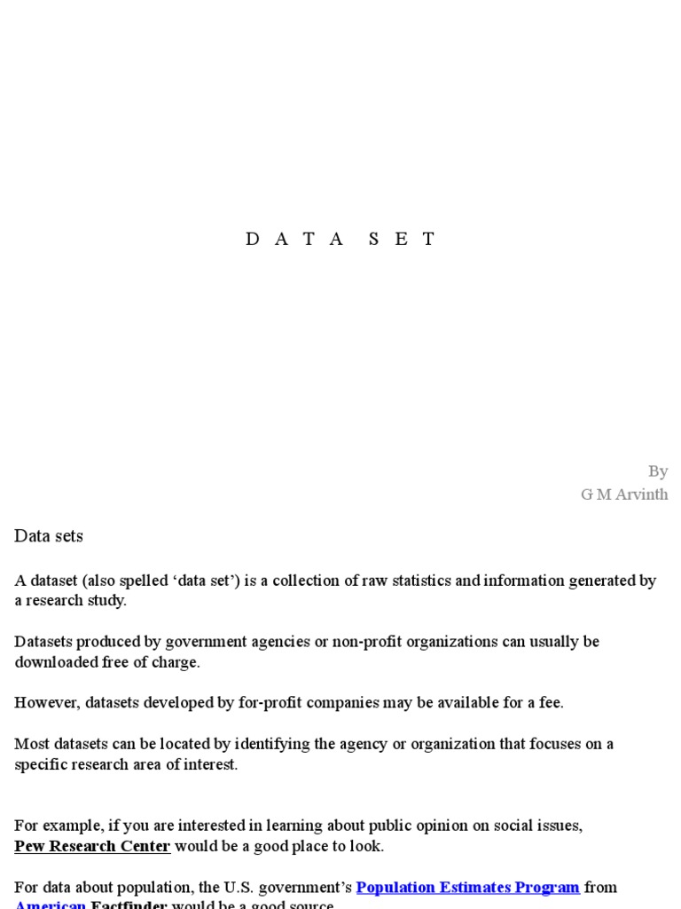 D A T A S e T PDF Data Correlation And Dependence