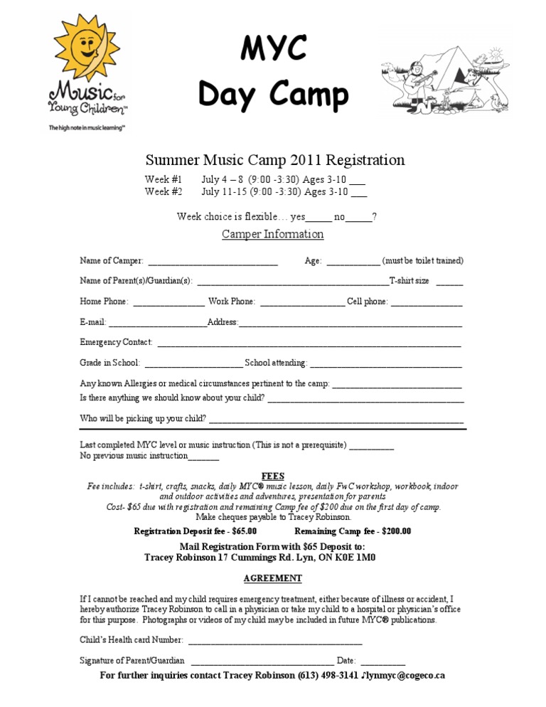 MYC Day Camp Registration Form 2011 | PDF | Health Sciences | Medicine