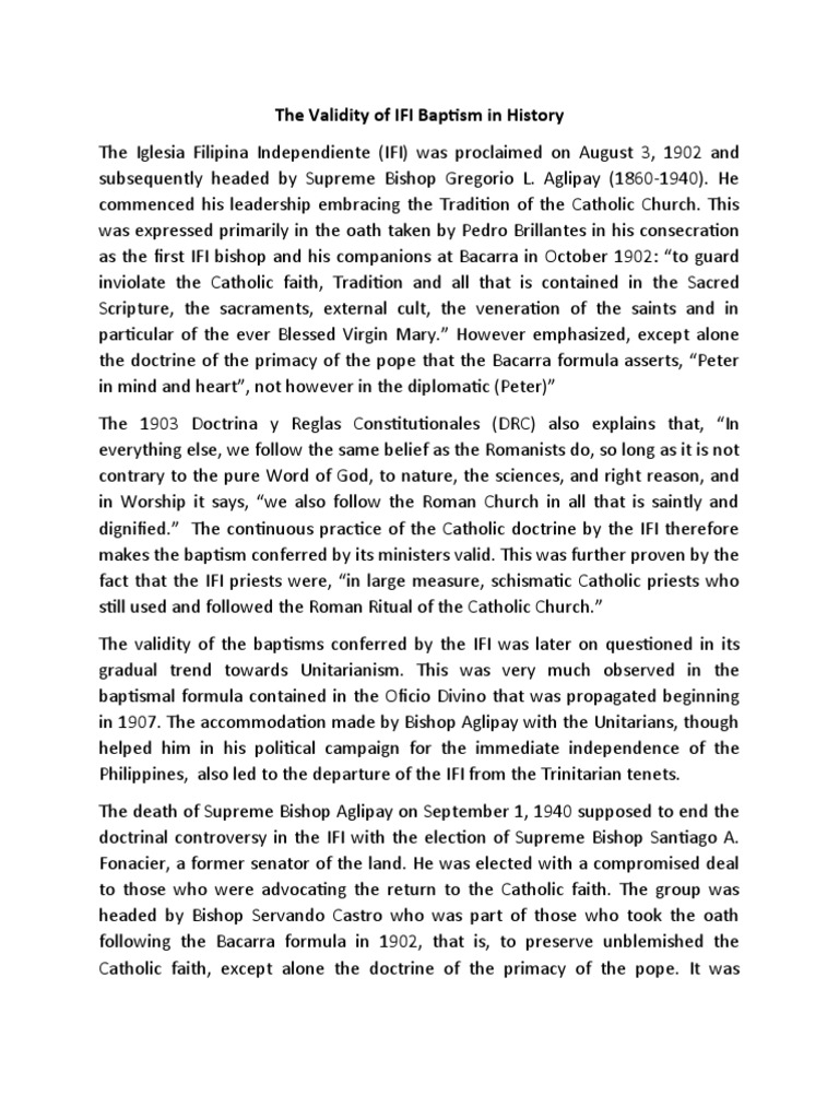 The Validity of IFI Baptism in History. PDF Baptism Catholic Church
