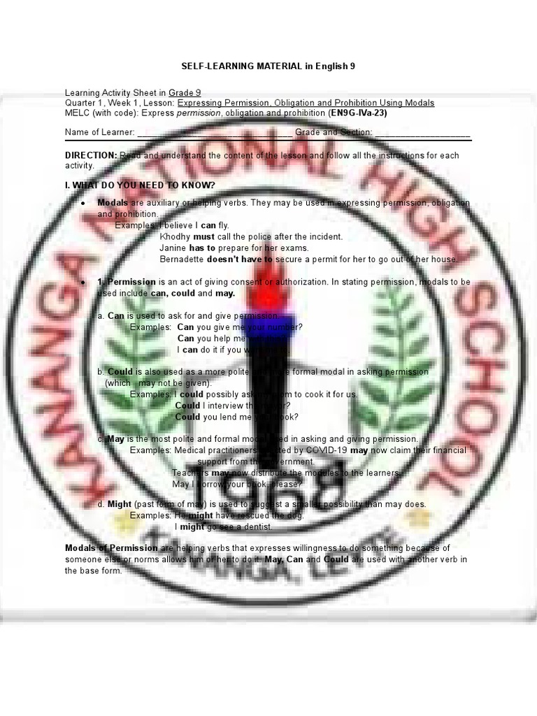 Las Q1 Modals Pdf English Language Verb