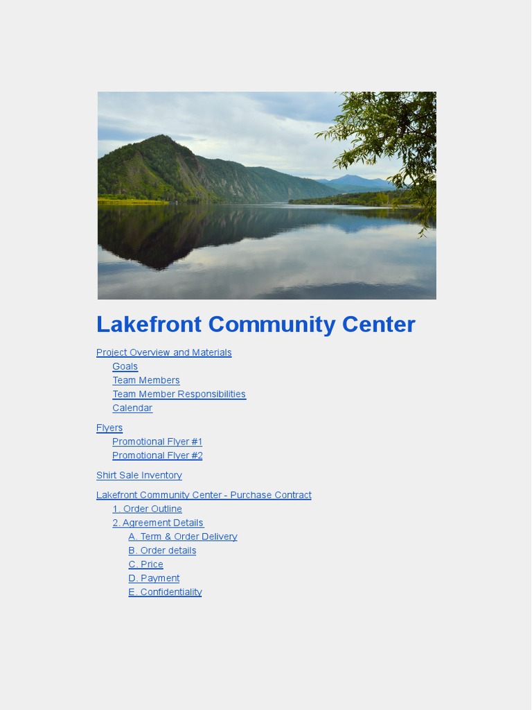 Lakefront community center shirt sale fundraiser project overview pdf