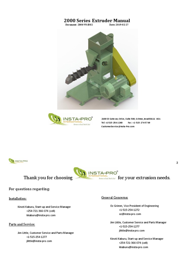 2000 Series Extruder Manual V01R02EN 2019-02-27 | PDF | Extrusion ...