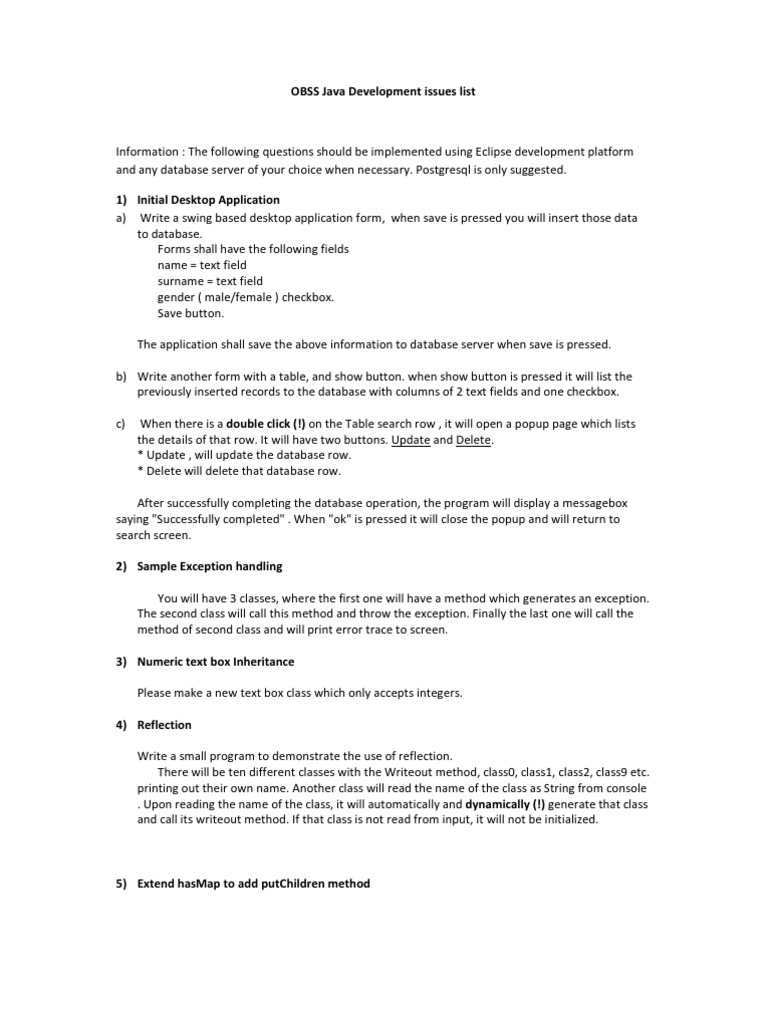 OBSS Java Development Tasks Overview | PDF | Graphical User Interfaces ...