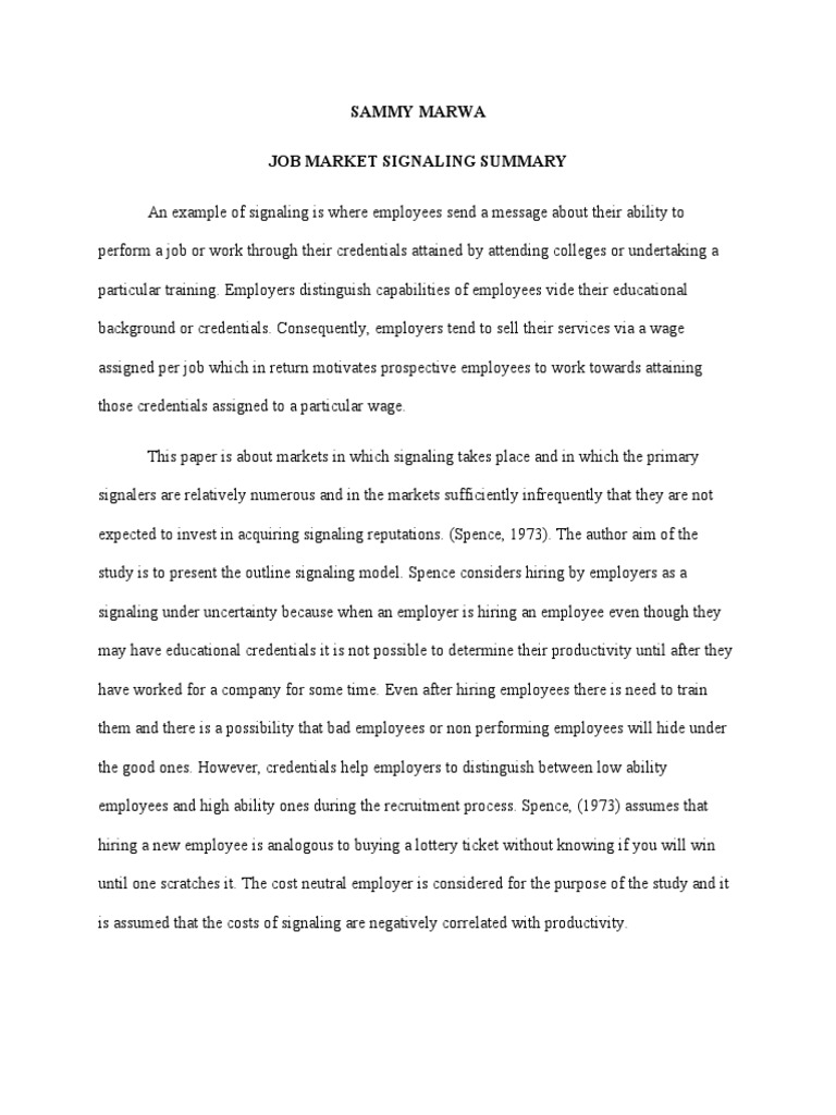 Job Market Signaling Overview | PDF | Employment | Microeconomics