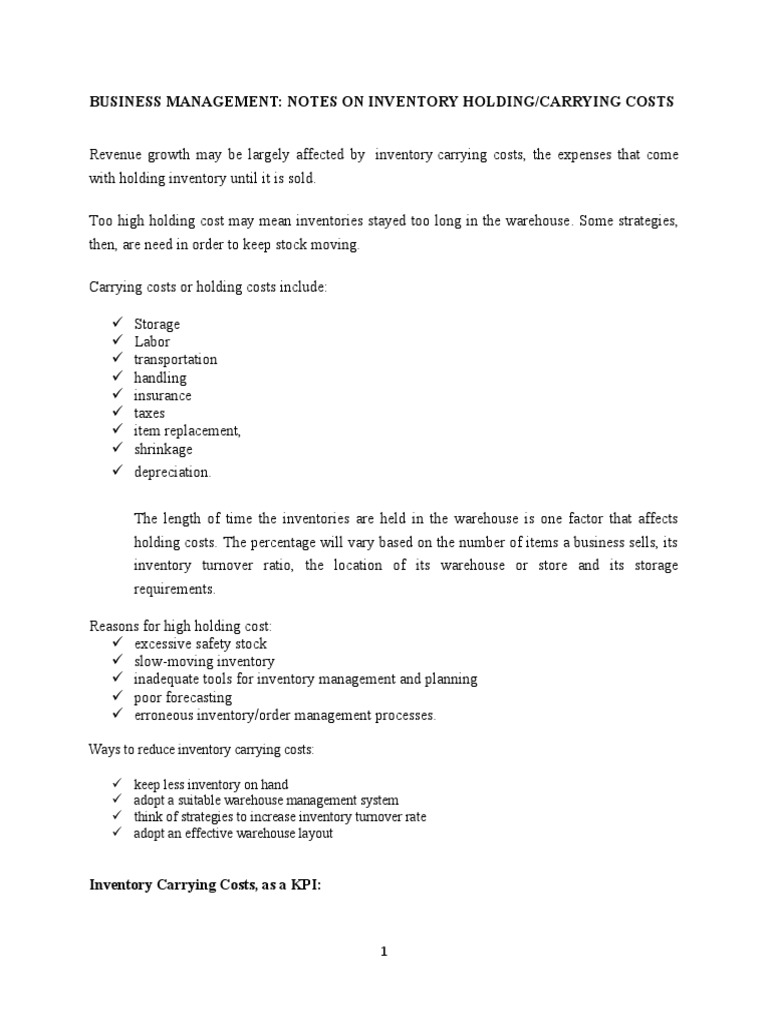 Notes - Reasons For High Inventory Holding Costs | PDF | Inventory ...