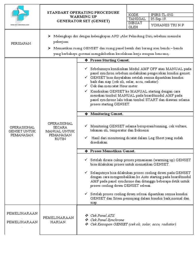 Sop Genset Warming Up Pdf