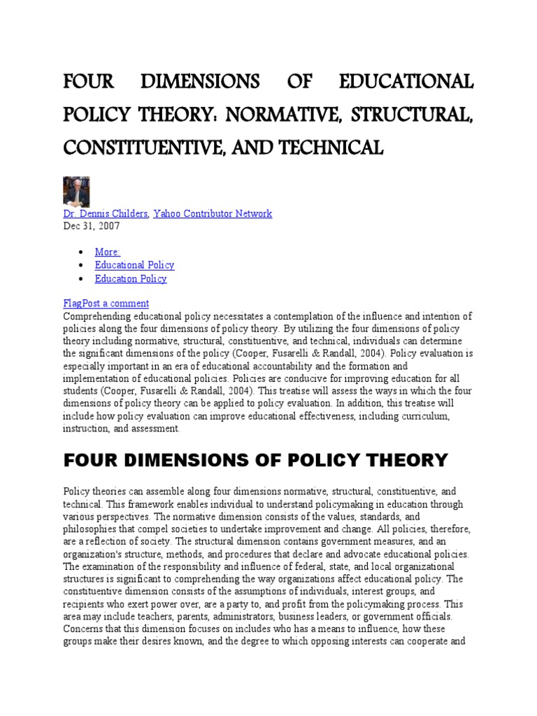 Four Dimensions of Educational Policy | PDF | Evaluation | Policy