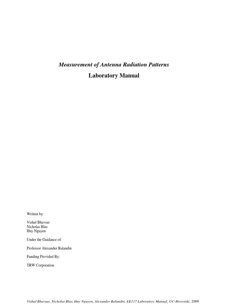 Antenna Radiation Patterns Lab Manual | PDF | Antenna (Radio ...