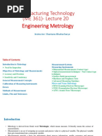 Manufacturing Technology (ME 361) - Lecture 20: Engineering Metrology