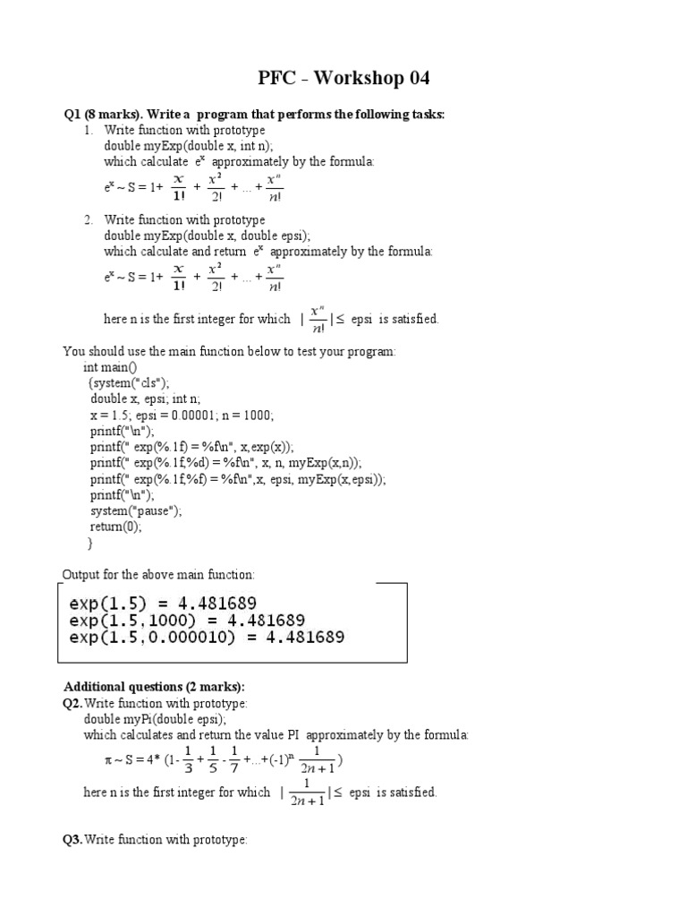 PFC - Workshop 04: Q1 (8 Marks) - Write A Program That Performs The ...