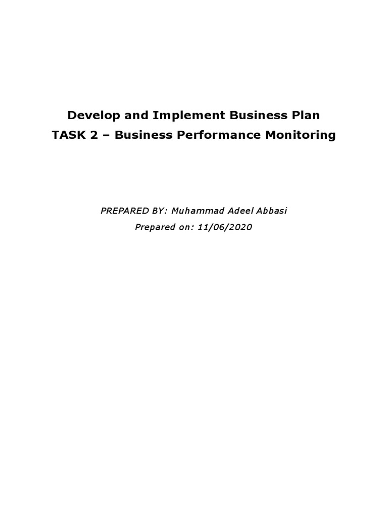 Develop and Implement Business Plan TASK 2 - Business Performance ...
