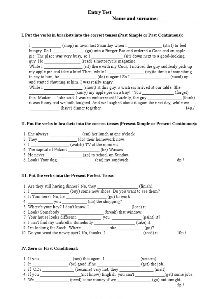 Entry Test | PDF | Languages | Language Arts & Discipline