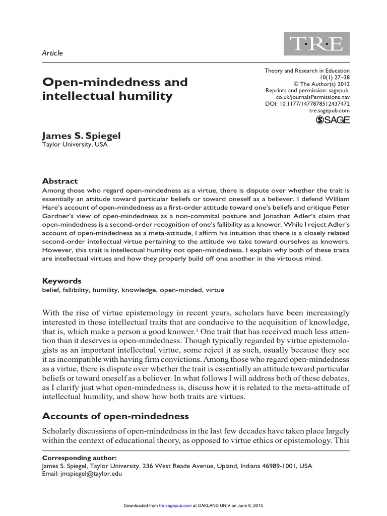 Open-Mindedness and Intellectual Humility: James S. Spiegel | PDF ...